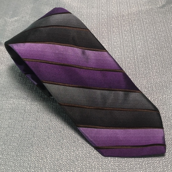 Silk Neck Tie Purple Grey Gunmetal Diagonal Striped Satiny Ombré - Picture 2 of 5